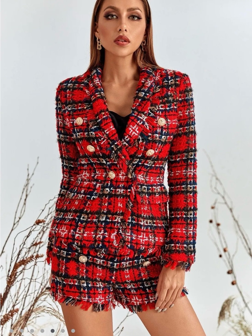 Red Tweed Double-Breasted Jacket - Women's Blazer - size S, fits like XS